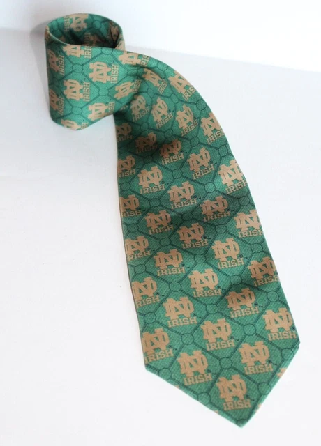 Notre Dame University Silk Mens Tie Fighting Irish Green & Tan - NWT