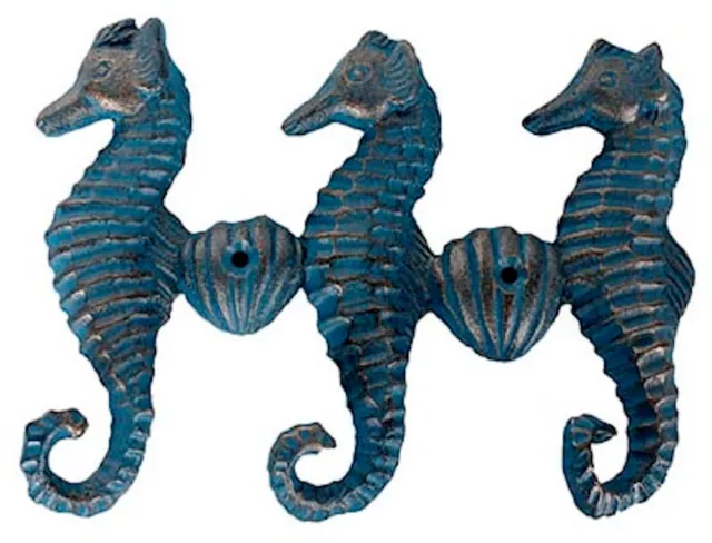 Jewelry Key nautical Verdigris Patina Triple Seahorse Multi Hook Beach Ocean