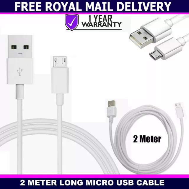 2 Metre Long Micro USB Data Sync Charger Power Cable Lead Fit For Android Phones