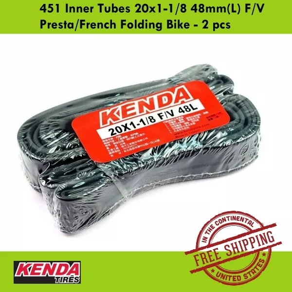 KENDA 451 Inner Tubes 20x1-1/8 48mm(L) F/V Presta/French Folding Bike - 2 pcs