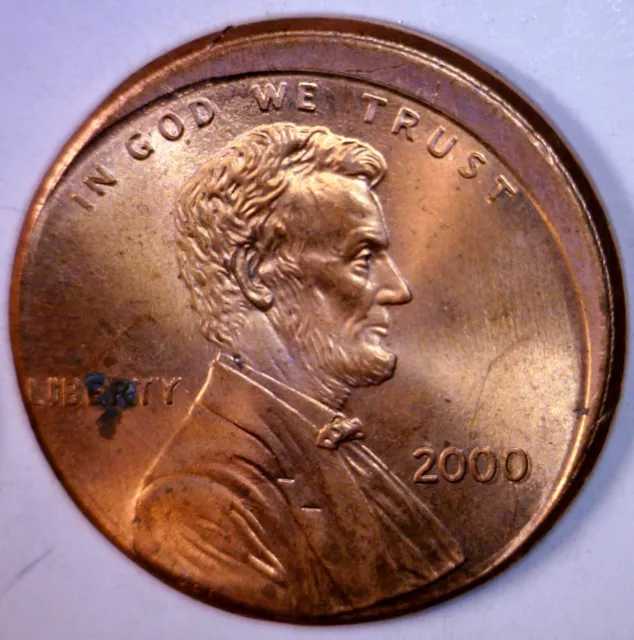 2000 OFF CENTER ERROR Lincoln Cent Unc / BU + O/C Coin  1c START TRUE AUCTION NR