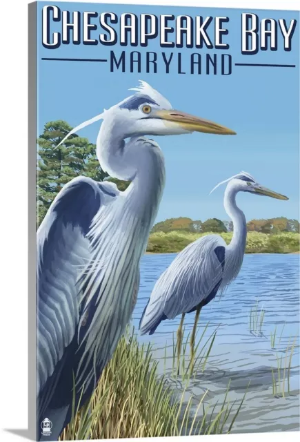 Chesapeake Bay, Maryland - Blue Heron: Canvas Wall Art Print, Maryland Home