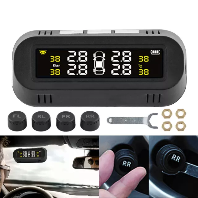 Wireless Solar TPMS LCD Auto Reifendrucküberwachung System +4 Externe Sensoren