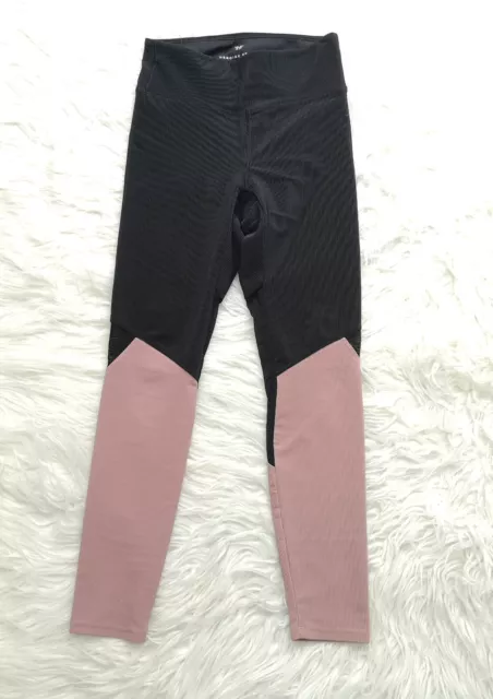 Heroine Sport BLACK DUSTY PINK RIBBED MESH HIGH RISE LEGGINGS SIZE MEDIUM