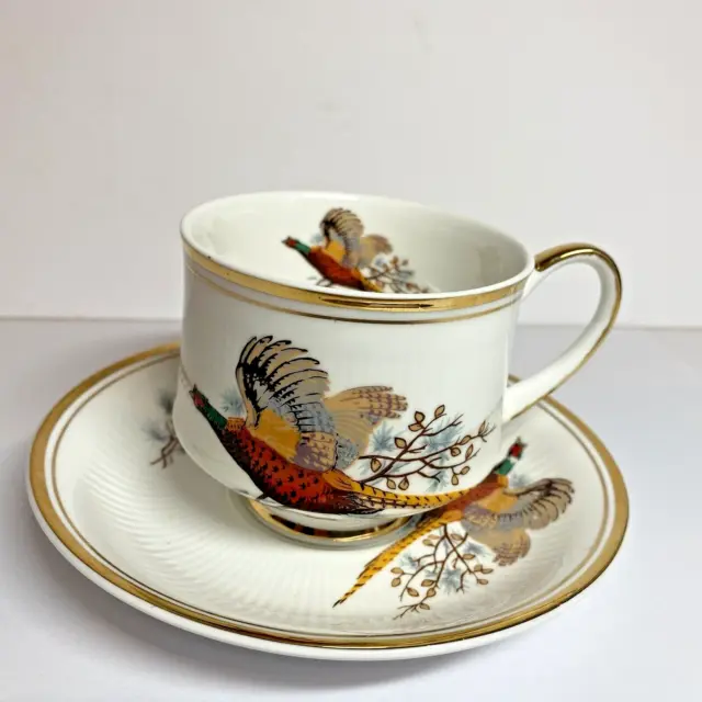 Sheriden Pheasant Cup and Saucer England Bone China Gold Trim 3