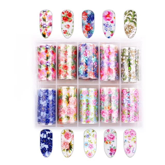 10 Sheets Nail Art Foil Transfer Stickers Nail Art Supplies Foil Transfers T5Z1