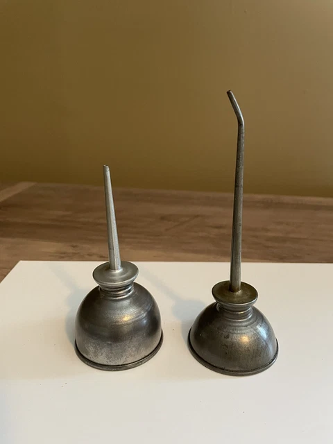 Vintage Oil Can Lot Of 2 Miniature Thumb Pump Cans