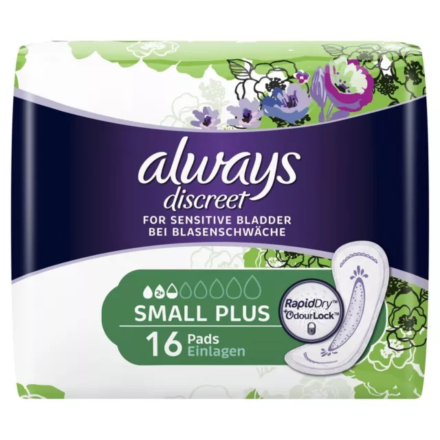 Always Discreet Plus Small Sanitary Pads for Sensitive Bladder - Pack of 32