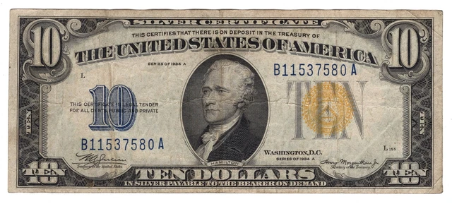 $10 1934-A North Africa WWII Emergency Silver Certificate Fr#2309