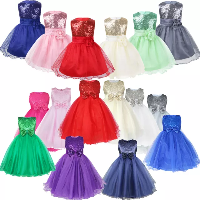 Flower Girl Tutu Dress Kids Sequins Princess Party Wedding Bridesmaid Lace Gown