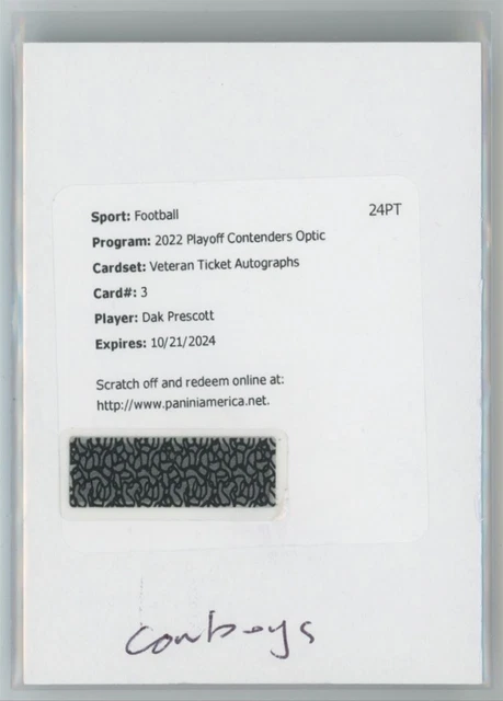 2022 Panini Contenders Optic Football Veteran Ticket Auto Dak Prescott #3 /50