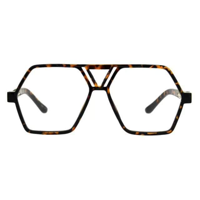 Hexagon Shape Clear Lens Glasses Unisex Oversized Flat Top Fashion Frame