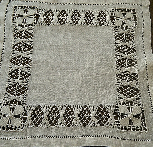 Old Doily linen lace combo, linen fabric Spanish drawn thread work Maltese cross Old Doily linen lace combo, linen fabric Spanish drawn thread work Maltese cross