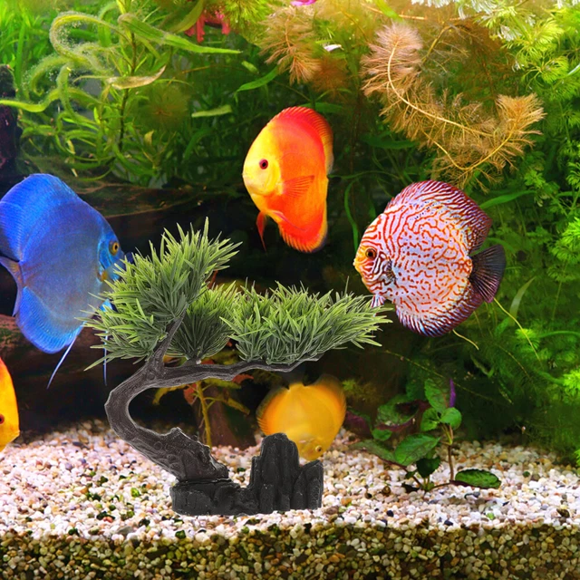 Pietre E Piante Finte Per Acquario - 2 Pietre Con Fori E 2 Piante In Plastica, Decorazione Per Pesci - Foto 4