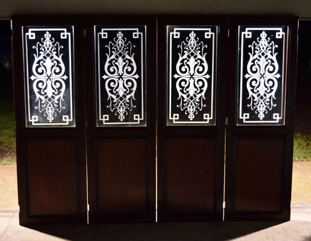 *Set of 4 Antique French Etched Glass Doors Frosted Glass with Pattern