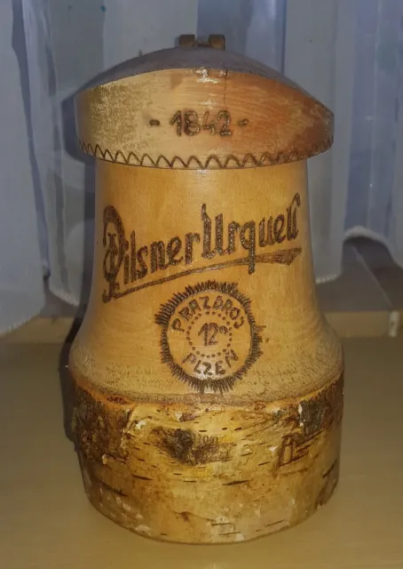 Holz Bierkrug Pilsner Urquell Plzen Holzkrug - Brauerei Bier Krug