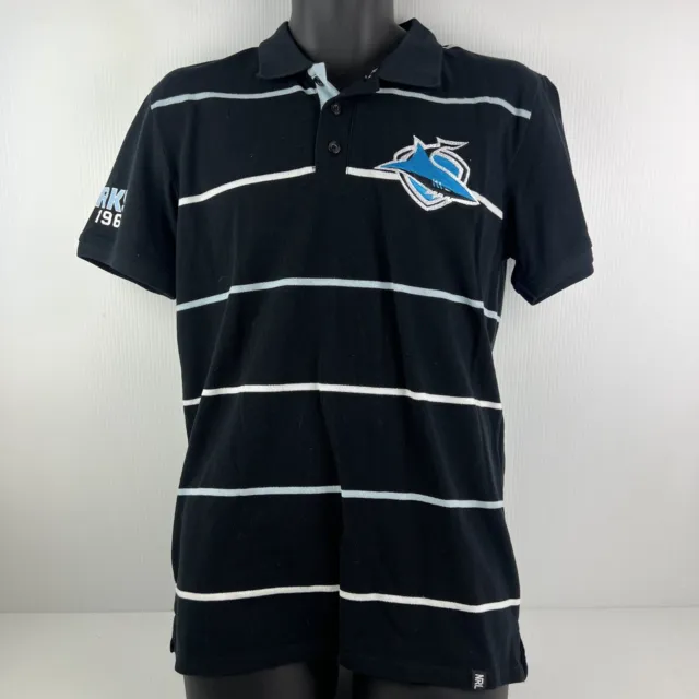 Cronulla Sharks NRL Licensed Striped Polo Shirt Mens S Black/White BNWT 51/71