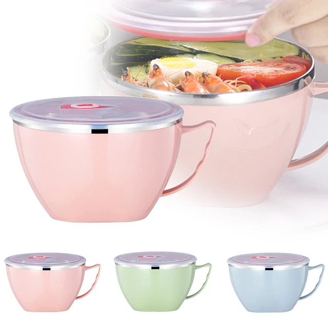 Ciotola per spaghetti in acciaio inox con coperchio doppio strato scatola pranzo riutilizzabile H