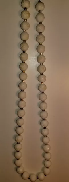 VINTAGE MONET GORGEOUS Carved White Bead Necklace 24