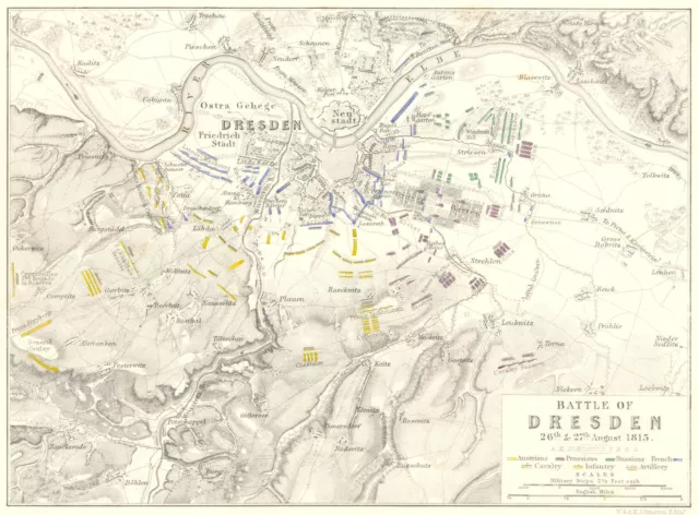 BATTLE OF DRESDEN. 26th and 27th August 1813. Germany. Napoleonic Wars 1848 map