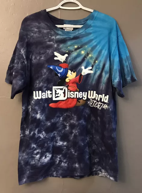 Disney Parks Walt Disney World 2017 Mickey Printed Blue Tie Dye T-Shirt Large