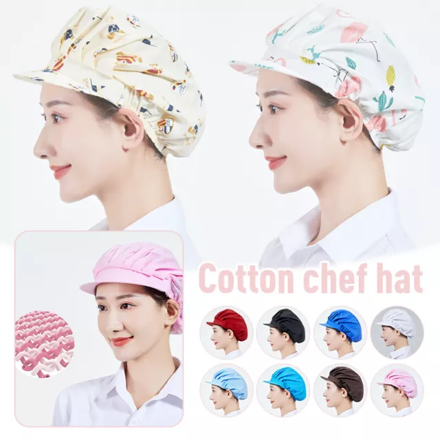 Elastic Women Chef Hat Food Catering Kitchen Baker Cook Hair Cap with Brim 2