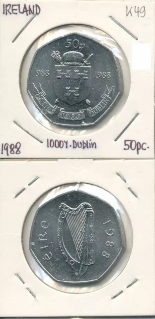 Ireland / Irland - 50 Pence 1988 UNC - Gedenkausgabe, Dublin - Millennium