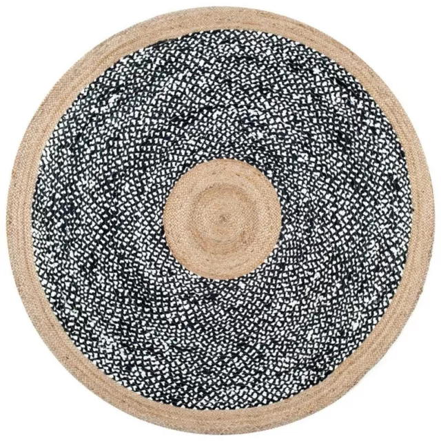 Rug Jute Natural Mix Fabric Round Home Decor Bohemian Braided Reversible 8x8 Ft
