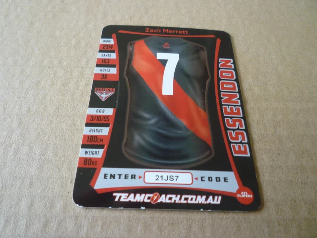 Merreet AFL TEAM Coach 2019 Gold Gold Essendon Zach Merrett $2.00 - PicClick AU