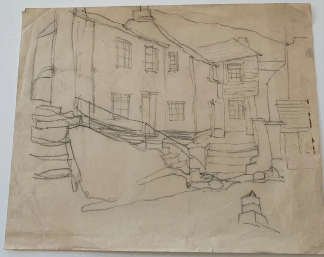 VINTAGE SKETCH PENCIL Drawing Of Village Old Houses In Devon Or ...