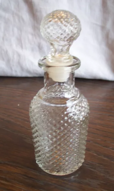 Vintage Avon Clear Glass Diamond Point 7" Decanter Bottle w/ Stopper See Pics