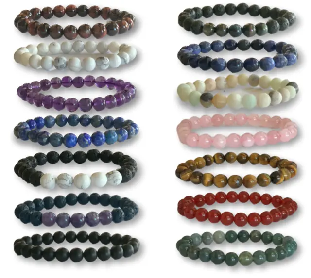 Handmade Bracelet Natural Gemstone Round Beads Stretch Healing Reiki 8mm