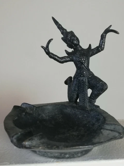 Statue, cendrier ancien cambodgien en bronze, danseuse Kmere
