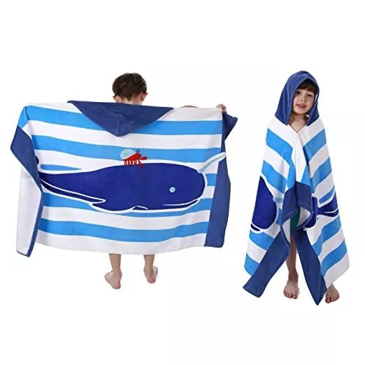 Kids Hooded Beach Bath Towel, Baby Surf Narwhal and Hermit Crab (50''x30'')