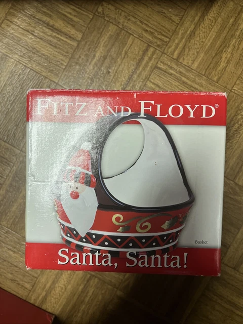 Fitz & Floyd Santa Santa Basket 2007 Candy Nut Snack Bowl In Box Christmas Mint