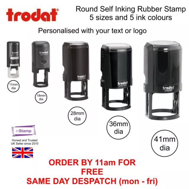 Personalised Round Self Inking Rubber Stamp Add Your Logo Text Loyalty Card Shop