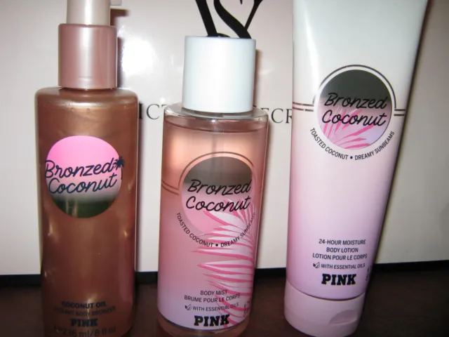 Pink Victoria's Secret Bronzed Coconut Body Bronzer, Mist & Lotion Set/Lot