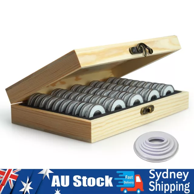 50Pcs Wood Coins Display Storage Box Case Holder Collection with Capsules Supply