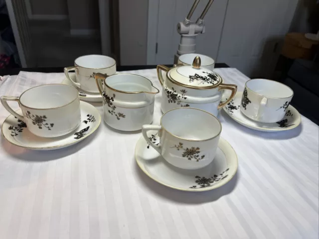 Vintage Hand Painted Nippon China, 12 Pc Tea Set - Creamer, Sugar, 5 C/S #SH