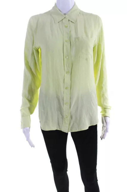 Equipment Femme Womens Silk Crepe Collared Button Up Blouse Top Green Size S