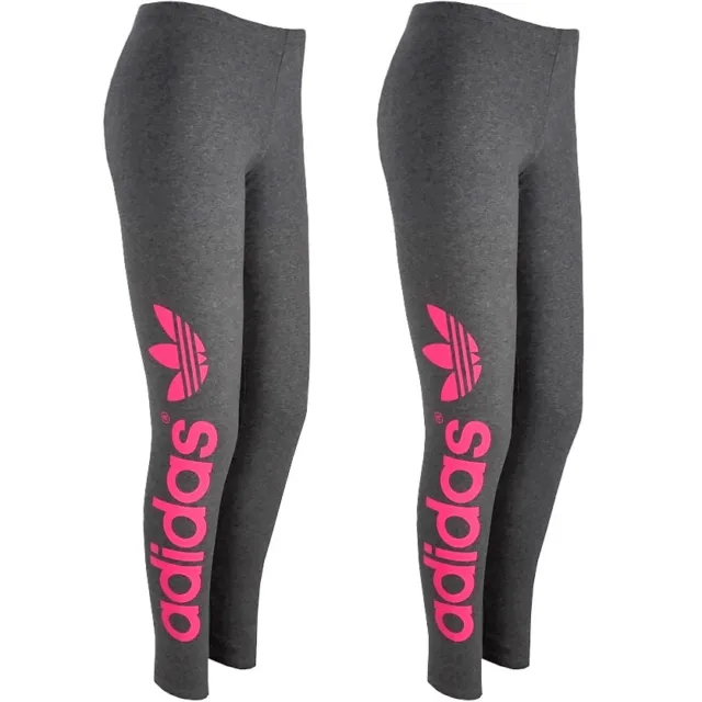 Adidas Originals Leggings Girl Trefoil Logo Print Trousers Pink Dark Grey 164