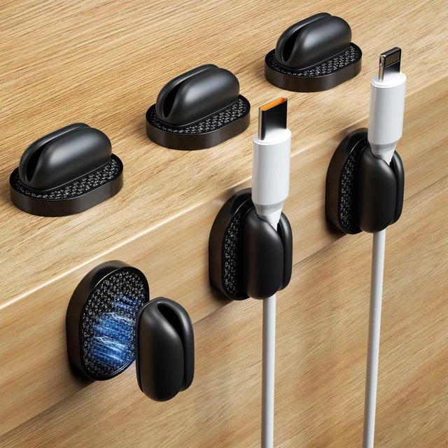 6 Clips Organisateurs De Câbles En Silicone - Adhésif 3M, Pour Câbles Jusqu'à 7mm - Range-fils De Bureau
