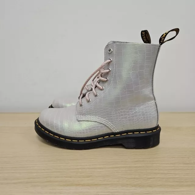 DR MARTENS 1460 Pascal Iridescent Lace up Hardware Boot Light Pink