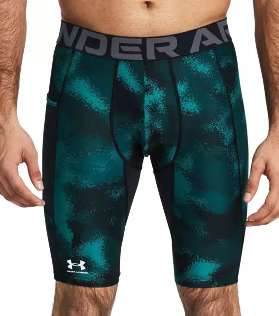 Under Armour Mens HeatGear Long Compression Short Tights Gym Breathable - Green