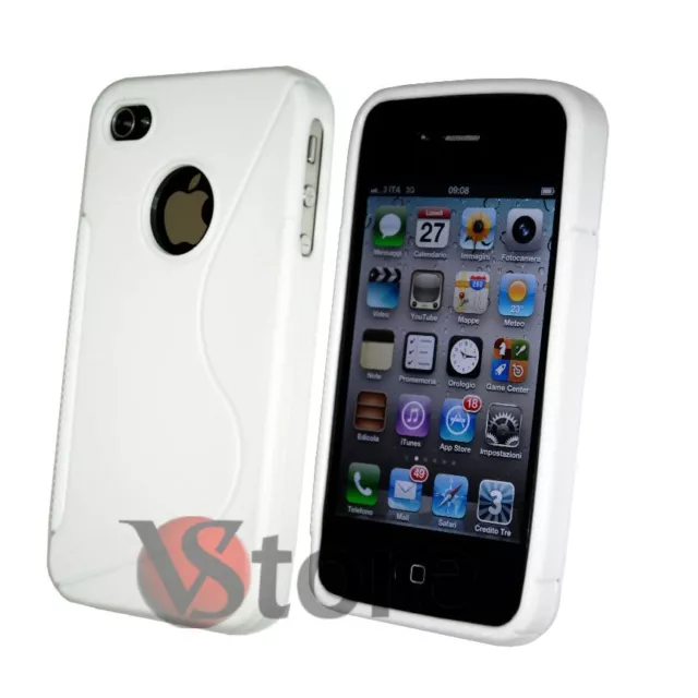 Cover Custodia Gel Silicone Bianco S-Line Per APPLE iPhone 4 e 4S