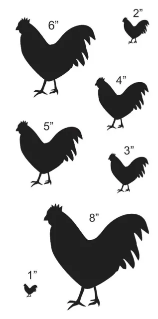 Primitive Rooster STENCIL with 7 total--1"-8"   Farm Country Veterinary Pets