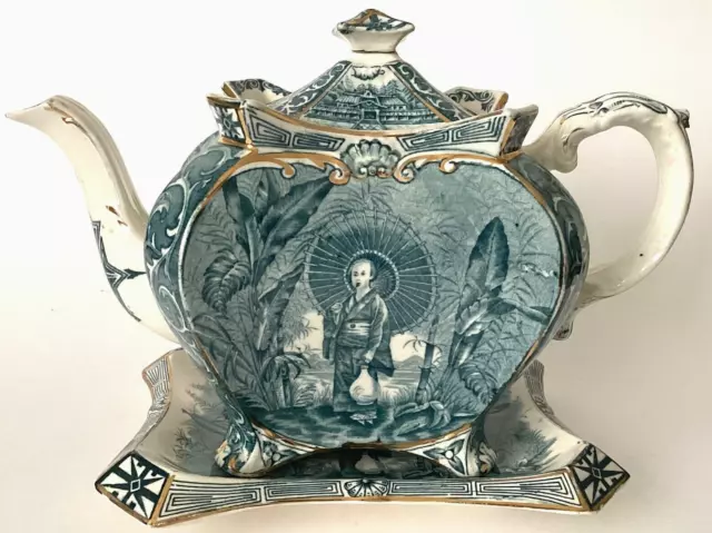 ANTIQUE BURLEIGHWARE TEAPOT & STAND LATE 19th CENTURY UNUSUAL COLOUR