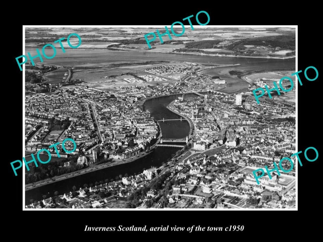 OLD LARGE HISTORIC PHOTO OF INVERNESS SCOTLAND AERIAL VIEW OF THE TOWN c1950 2