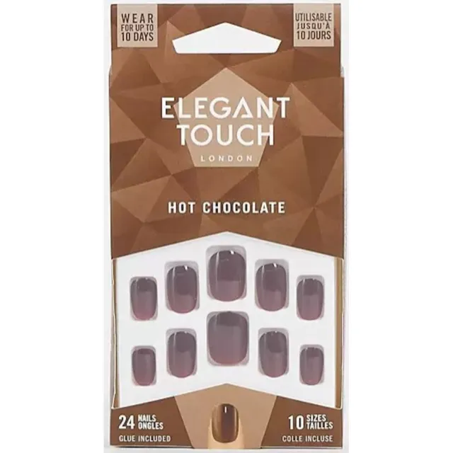 Elegant Touch False Nails Hot Chocolate - Long Manicure Glue Included Brown