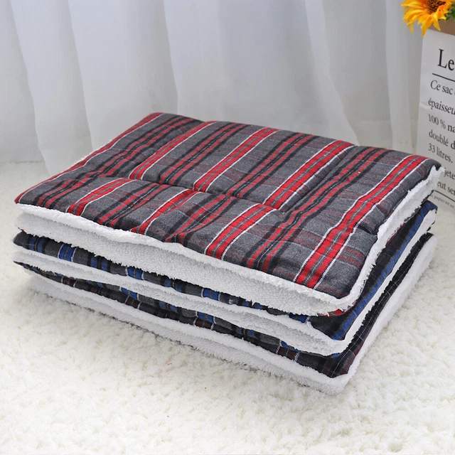 Pet Large Dog Bed Warm Fleece Grid Puppy Cat Mat Cushion Washable Kennel Blanket